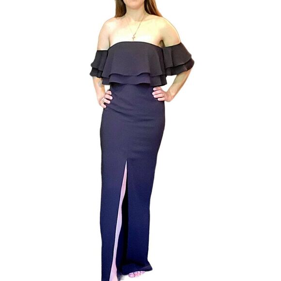 NWT Keepsake The Label Two Fold Maxi Dress Center Slit Off Shoulder Maxi Black - Picture 1 of 6
